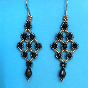 Black Swarovski Crystal & Premium Japanese seed beads Statement Earrings